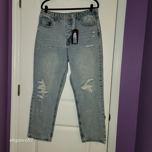 No Boundaries Super High-Rise Straight Leg Light Blue Jeans Sz: 17 - Picture 5 of 9